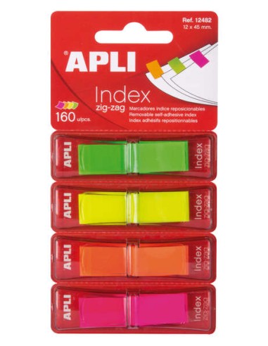 Apli Índices Adesivos Filme Zigzag 45x12mm 4 Dispensadores de 40 Índices - Fáceis de Aplicar - Resistentes - Removíveis - Cores