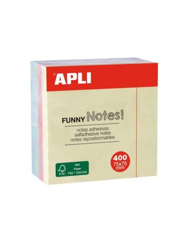 Apli Funny Cubo de 400 Notas Adesivas 75 x 75 mm - Cores Pastel Sortidas