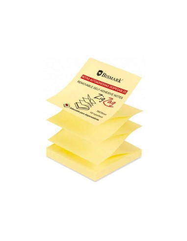 Bismark Bloco de 100 Notas Adesivas Zig-Zag 76x76mm - Adequado para Dispensadores - Cor Amarela