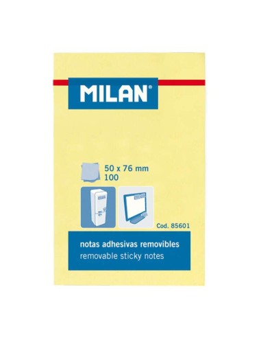 Bloco de 100 Notas Adesivas Milan - Removíveis - 50mm x 76mm - Cor Amarelo Claro