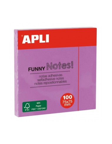 Bloco de Notas Adesivas Apli - 100 Folhas - Papel Certificado FSC - Adesivo Reposicionável - Cor Violeta