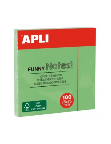 Apli Bloco de Notas Adesivas - 100 Folhas - Papel Certificado FSC - Adesivo Reposicionável - Cor Verde Esmeralda