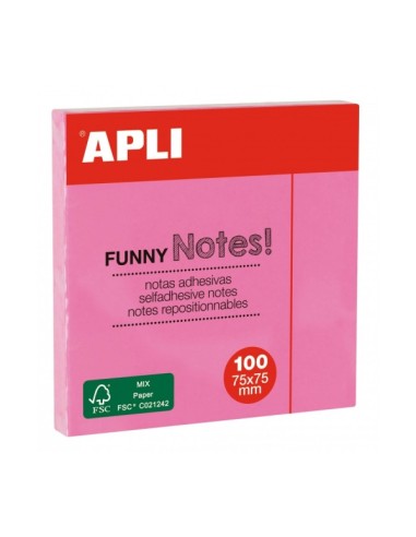 Apli Bloco de Notas Adesivas - 100 Folhas - Papel Certificado FSC - Adesivo Reposicionável - Cor Rosa