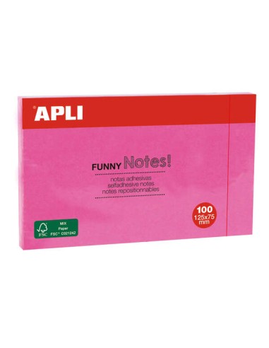 Apli Notas Adesivas Funny 125x75mm - Bloco de 100 Folhas - Adesivo de Qualidade - Fácil de Descolar - Rosa Fluorescente