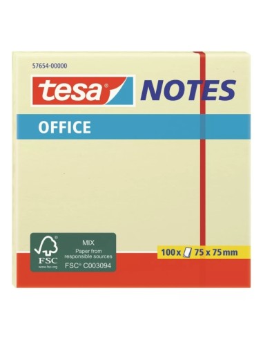 Bloco de 100 notas adesivas Tesa Notes 75x75mm - Sem solventes - Reposicionáveis - Cor amarela