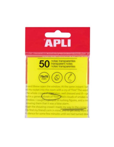 Apli Notas Adesivas Transparentes Bloco 50 Folhas 75x75mm - Para Anotar sem Perder a Visibilidade do Texto ou da Imagem - Resis