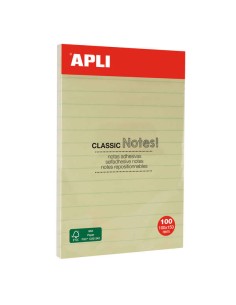 Apli Notas Adesivas Classic com Linhas 100x150mm - Bloco de 100 Folhas - Adesivo de Alta Qualidade - Fácil de Descolar - Amarel