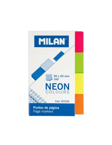 Milan Bloco de 160 Marcadores de Página Neon - Removíveis - Medidas 50mm x 20mm - Cores Sortidas