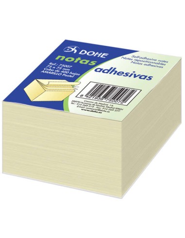 Dohe Cubo de 400 Notas Reposicionáveis - Tamanho 75x75mm - Papel de 75g - Ideal para Escritório e Escola - Cor Amarelo Claro