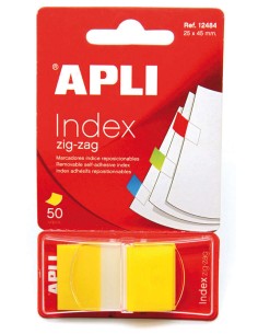 Apli Índices Adesivos Filme Zigzag 45x25mm Dispensador de 50 - Adesivo Removível - Zigzag para Fácil Identificação - Amarelo