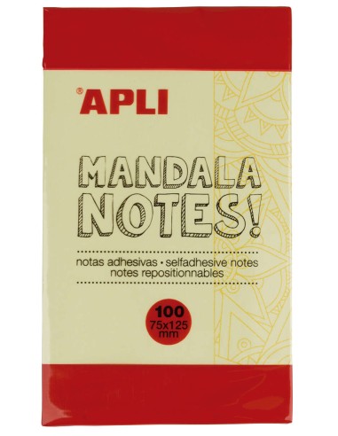 Apli Notas Adesivas Mandala 125x75mm - 100 Folhas - Design Mandala - Adesivo de Qualidade - Amarelo
