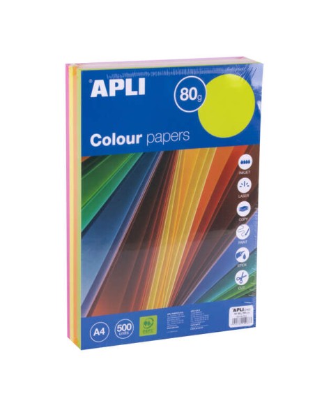 Apli Papel Cor Sortido Fluorescente A4 500 Folhas