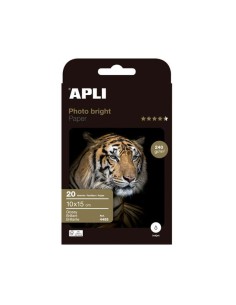 Apli Photobright Pack de 20 Folhas de Papel Fotográfico 10x15cm 240g/m² - Acabamento Brilhante - Adequado para Impressoras Inkj