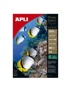 Apli Photosatin Pacote de 60 Folhas de Papel Fotográfico A4 200g - Acabamento Semibrilhante - Adequado para Impressoras Jato de