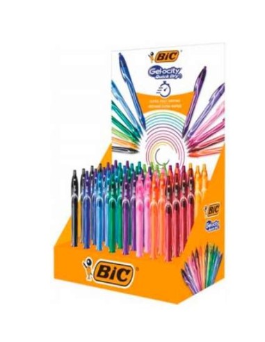 Bic Gel-Ocity Quick Dry Expositor de 48 Canetas Retráteis - Grip de Borracha - Ponta Média de 0.7mm - Secagem Ultra Rápida - Nã
