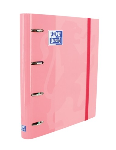 Oxford Europeanbinder Classic A4+ Pasta de Anéis com Refil Quadriculado 5x5 - Capa Dura - Fecho com Elástico - Cor Rosa Chiclet