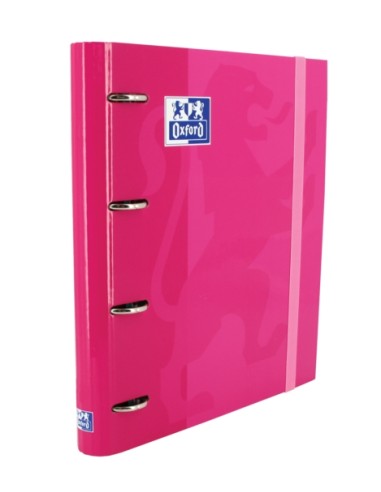 Oxford Europeanbinder Classic A4+ Pasta de Anéis com Refil Quadriculado 5x5 - Capa Dura - Fecho com Elástico - Cor Fúcsia