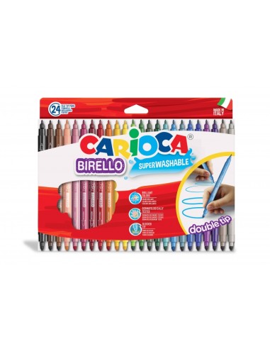 Carioca Birello Pack de 24 Marcadores - Dupla Ponta Fina e Média - Tinta Superlavável Não Tóxica - Lavável da Pele e Tecidos co