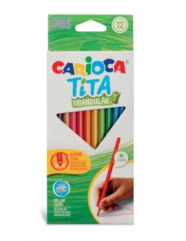 Carioca Tita Pack de 12 Lápis Triangulares de Resina - Corpo Triangular - Cores Brilhantes e Laváveis - Escrita Macia - Mina Ø 