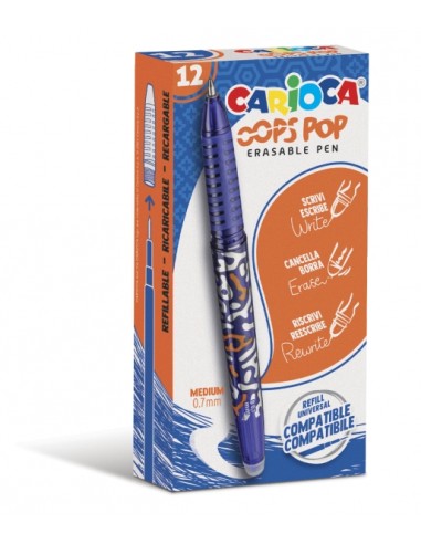 Carioca Oops Pop Canetas Apagáveis - Termo Sensível - Pega Texturizada - Ponta de Ø 0.7mm - Borracha Dupla - Recargas Compatíve