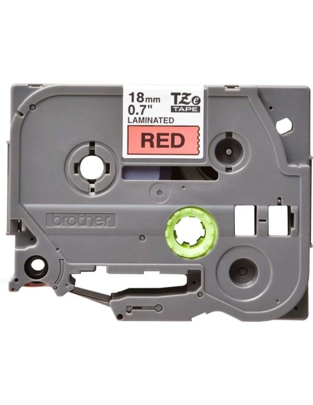 Brother TZe441 Fita Laminada Original de Etiquetas - Texto preto sobre fundo vermelho - Largura 18mm x 8 metros