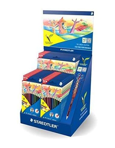 Staedtler Noris Colour 185 Expositor com 20 Estojos de Lápis de Cor - Design Hexagonal - Cores Sortidas
