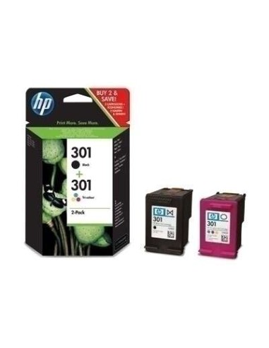 HP 301 Preto + Cor Pacote de 2 Cartuchos de Tinta Originais - N9J72AE