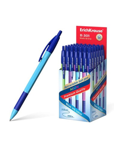 Erichkrause R-301 Neon Matic&Grip Caneta Retrátil - Ponta de 0.7mm - Traço de 0.35mm aprox. - Tinta de Secagem Rápida - Corpo H