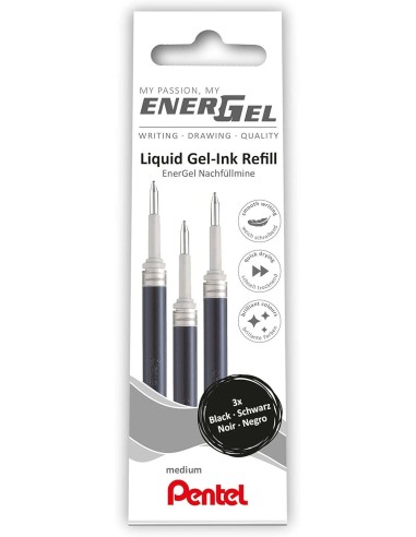 Pentel EnerGel X Pack de 3 Recargas para BL57, BL77, BL107, BL117, BL407, BL2007, BL2507 - Cor Preto