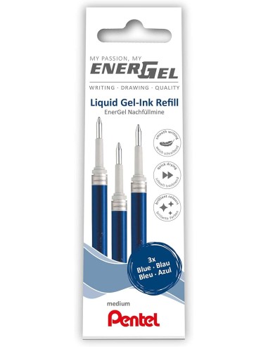 Pentel EnerGel X Pack de 3 Recargas para BL57, BL77, BL107, BL117, BL407, BL2007, BL2507 - Cor Azul