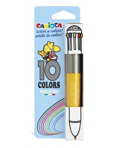 Carioca Caneta de 10 Cores Vintage - Caneta com Ponta Esferográfica Automática - 10 Cores em uma Só Caneta - Ponta Ø 1mm - Core