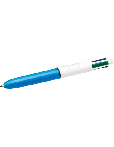 Bic 4 Cores Mini Caneta Esferográfica Retrátil - Ponta Média de 1mm - Traço de 0.4mm - Tinta à Base de Óleo - Corpo Branco/Azul