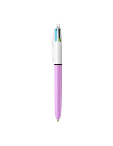 Bic 4 Cores Fun Caneta Esferográfica Retrátil - Ponta Média de 1.0mm - Tinta à Base de Óleo - Tinta de Cores: Rosa, Roxo, Turqu