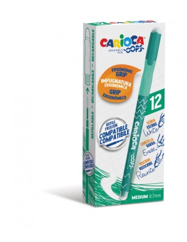 Carioca Oops Caneta Apagável - Tinta Termossensível - Empunhadura Ergonômica Triangular - Ponta de Ø 0,7mm - Borracha Dupla - R