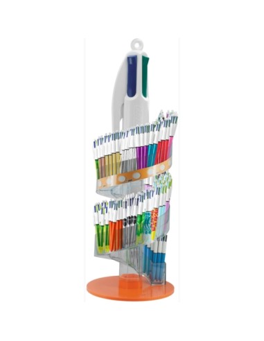 Bic 4 Cores Expositor de 216 Canetas Esferográficas Retráteis - Ponta Média de 1.0mm - Tinta à Base de Óleo - 4 Cores - Designs