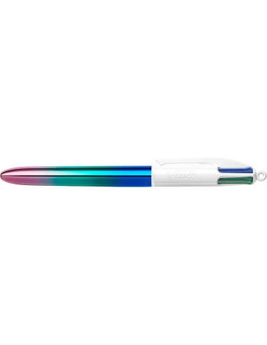 Bic 4 Cores Gradiente Caneta Esferográfica Retrátil - Ponta Média de 1,0mm - Tinta à Base de Óleo - Corpo Branco/Degradê Tricol
