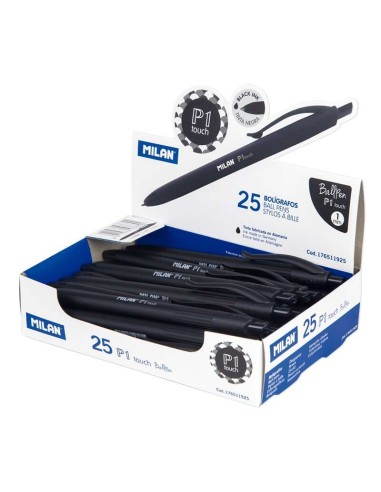 Milan P1 Touch Caneta Esferográfica Retrátil - Ponta Redonda 1mm - Tinta à Óleo - Escrita Suave - 1.200m de Escrita - Cor Preta