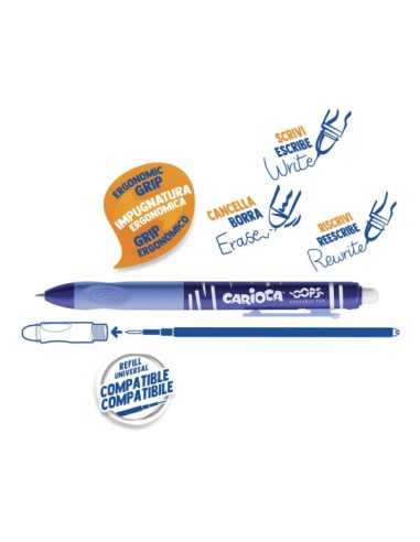 Carioca Oops Canetas Apagáveis - Tinta Termossensível - Pega Ergonômica Triangular - Ponta de Ø 0.7mm - Recargas Compatíveis - 
