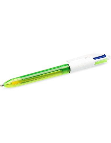 Bic 4 Cores Fluo Caneta Esferográfica Retrátil - Ponta Média de 1,0 mm - Tinta à Base de Óleo - Tinta de Cores: Preto, Azul, Ve