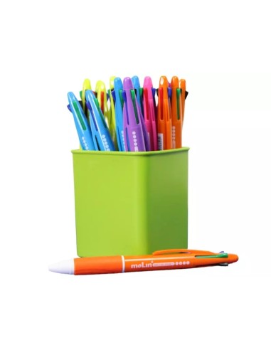 Molin Pack de 25 Canetas Retráteis de 4 Cores - Ponta de Esfera Média - Tinta à Base de Óleo - Corpo de Cores Sortidas