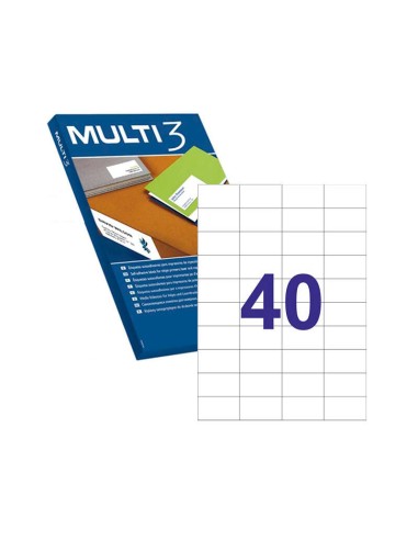 Multi3 Pacote de 20.000 Etiquetas Brancas Cantos Retos Tamanho 52.5X29.7mm com Adesivo Permanente para Múltiplos Usos