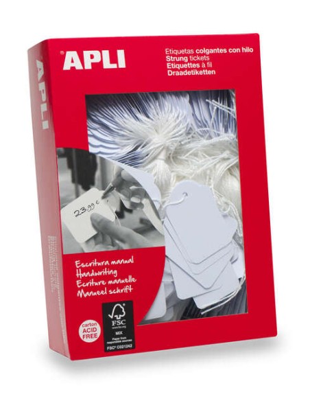 Apli Pacote de 500 Etiquetas Suspensas 36x53mm - Furo Pré-perfurado - Com Fio de Poliéster Branco - Cor Branca
