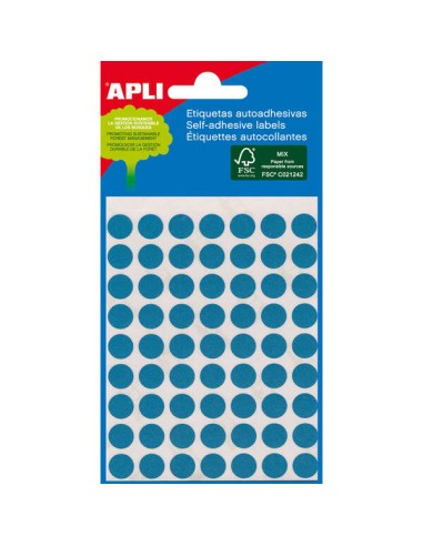 Apli Minibolsa de 288 Etiquetas Redondas Ø 8mm - 3 Folhas de 96 Etiquetas - Adesivo Permanente - Cor Azul