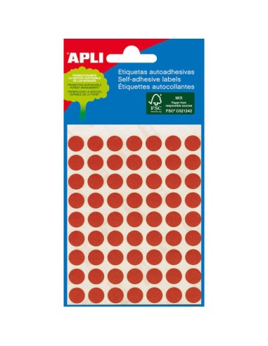 Apli Minibolsa de 288 Etiquetas Redondas Ø 8mm - 3 Folhas com 96 Etiquetas - Adesivo Permanente - Cor Vermelha