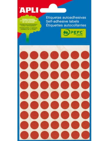 Apli Minibolsa de 315 Etiquetas Redondas Ø 10mm - 5 Folhas de 63 Etiquetas - Adesivo Permanente - Cor Vermelha