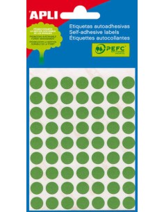 Apli Minibolsa de 315 Etiquetas Redondas Ø 10mm - 5 Folhas de 63 Etiquetas - Adesivo Permanente - Cor Verde