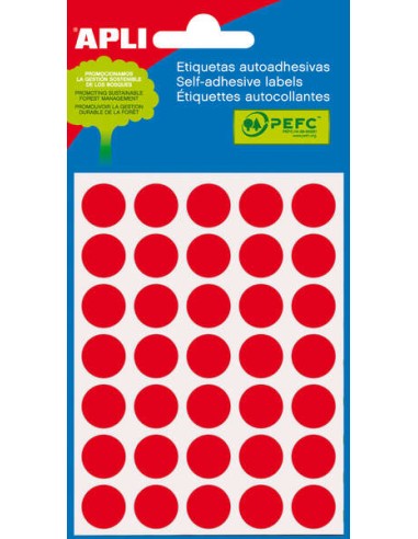 Apli Minibolsa de 175 Etiquetas Redondas Ø 13mm - 5 Folhas de 35 Etiquetas - Adesivo Permanente - Cor Vermelha
