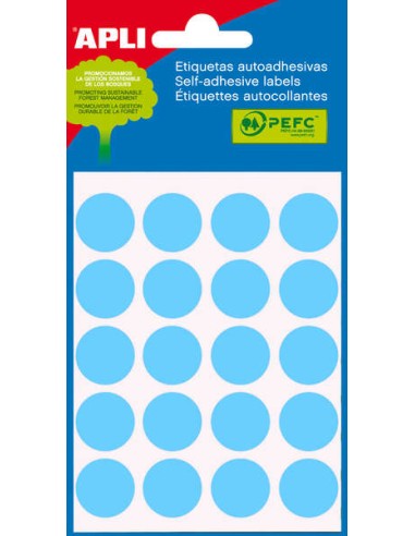 Apli Minibolsa de 100 Etiquetas Redondas Ø 19mm - 5 Folhas de 20 Etiquetas - Adesivo Permanente - Adequadas para Escrita com Lá