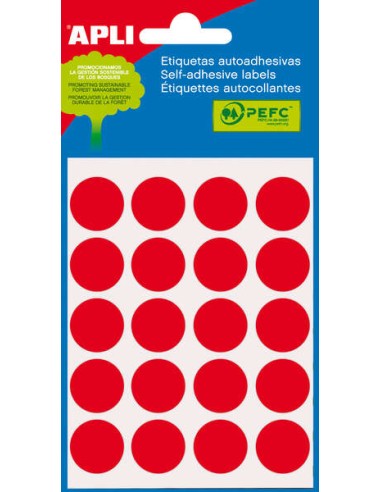 Apli Minibolsa de 100 Etiquetas Redondas Ø 19mm - 5 Folhas de 20 Etiquetas - Adesivo Permanente - Adequadas para Escrita com Lá