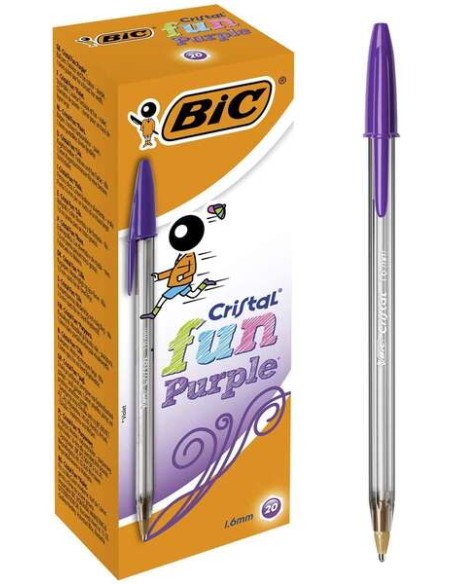 Bic Cristal Fun Caneta Esferográfica - Ponta Grossa de 1.6mm - Tinta à Base de Óleo - Cor Roxa